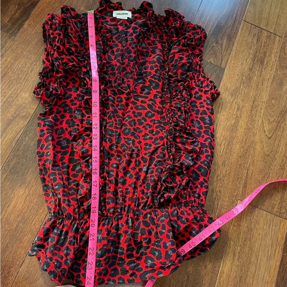 Zadig & Voltaire Tibo Print Leopard Ruffle Red Black Sleeveless Tassel Size S - Picture 12 of 12